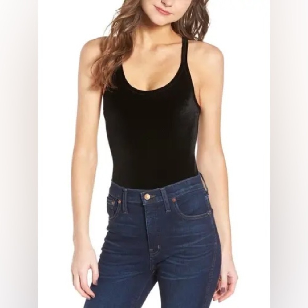 EUC - Madewell True Black Velvet Racerback Bodysuit - Size M